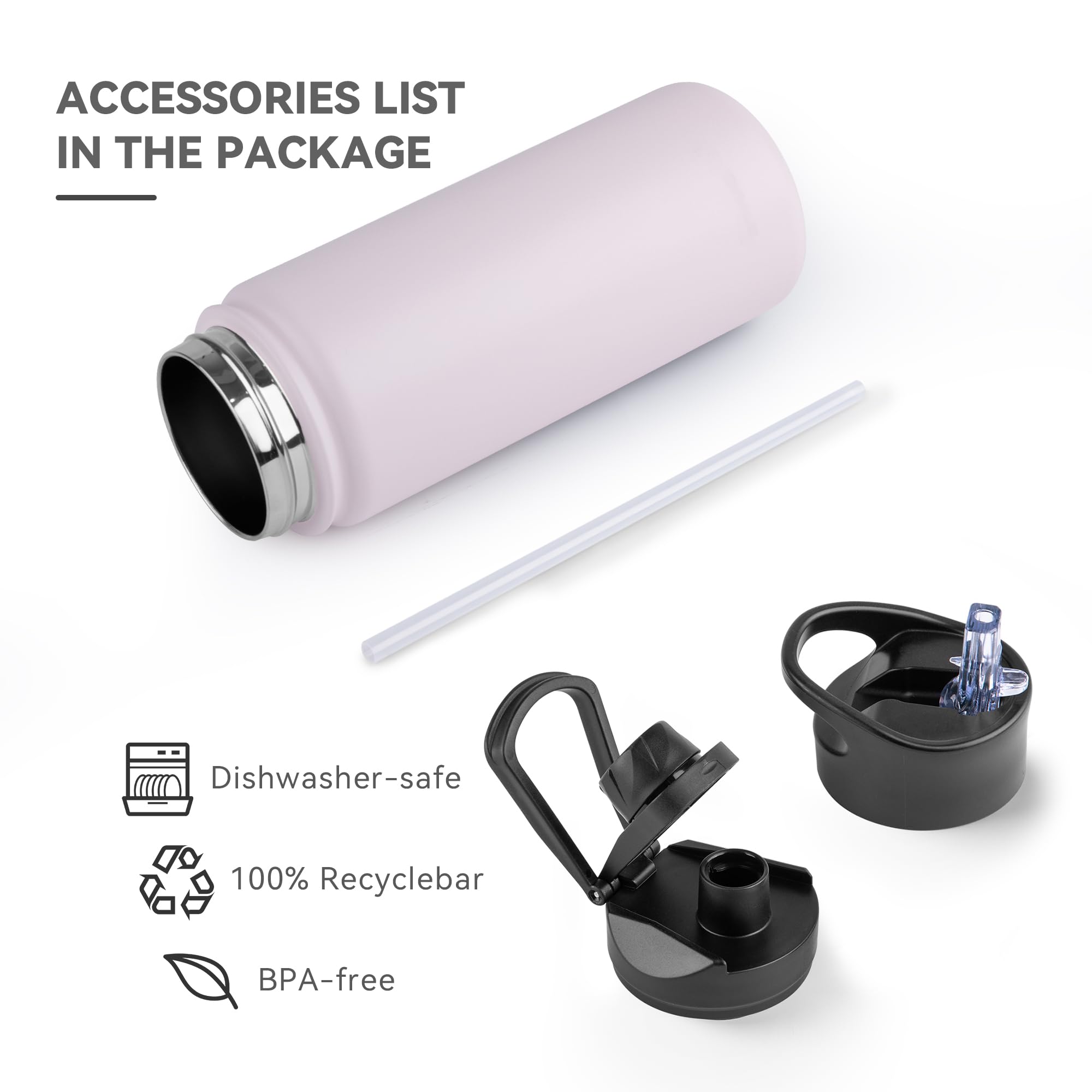 UMBFUN Insulated Water Bottle, 500ml 2 Lids (Straw Lid and Spout Lid) - Image 3
