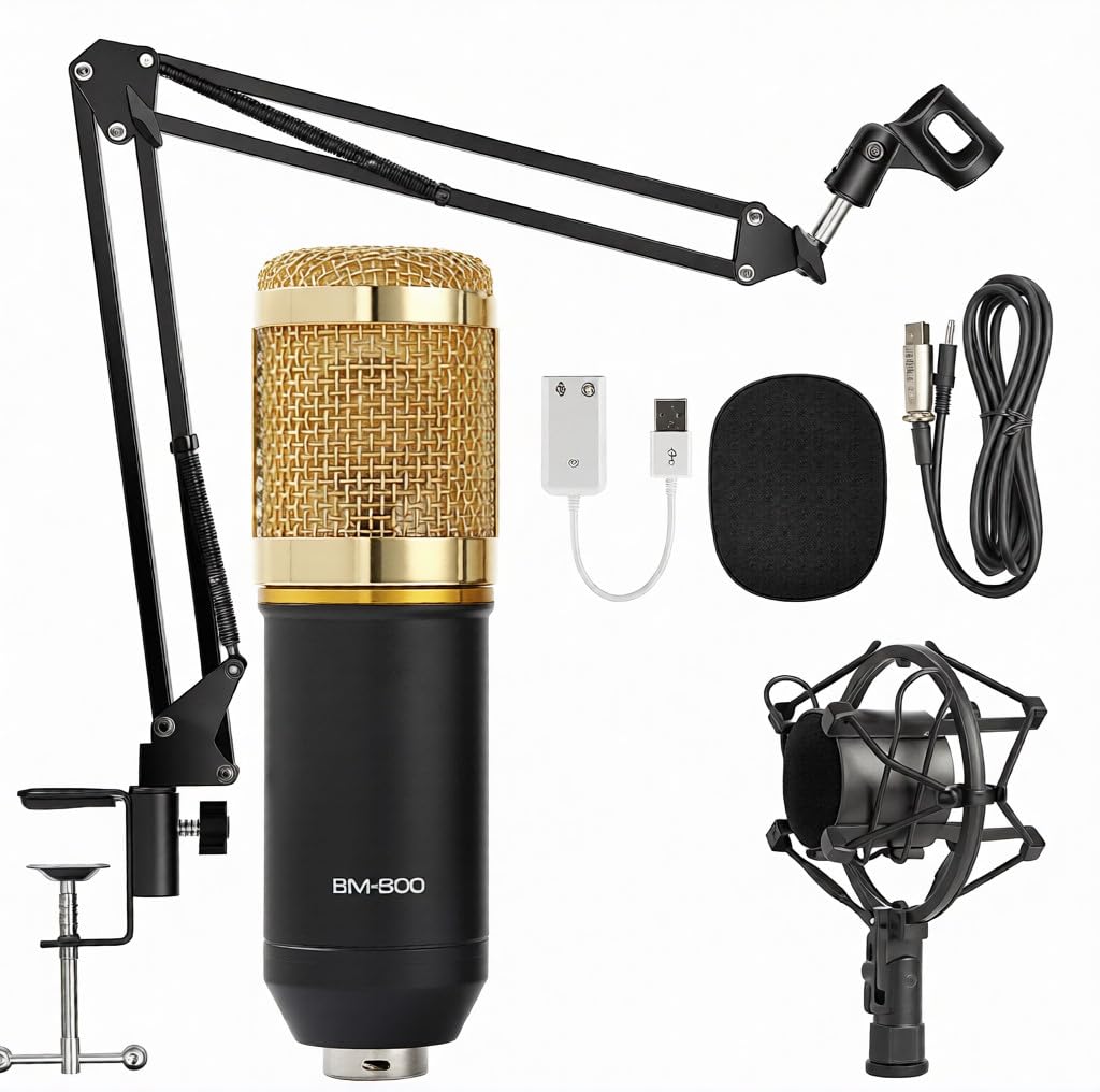 Nutts Condenser Microphone Set Podcast Broadcasting Mic for YouTube, Gaming and Home Studio Recording Set with Scissor Arm Stand, U Shape, Pop Filter& 3.5mm Audio Jack Mic Set-image-9