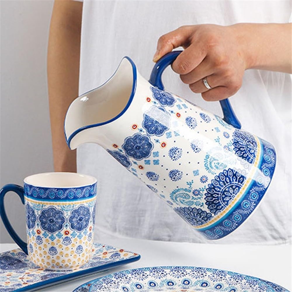 Karafka na wodę 2000 ml dzbanek na zimną wodę z uchwytem ceramiczny dzbanek na wodę do kawy, soku i domowego czajnika (wielokolorowy)