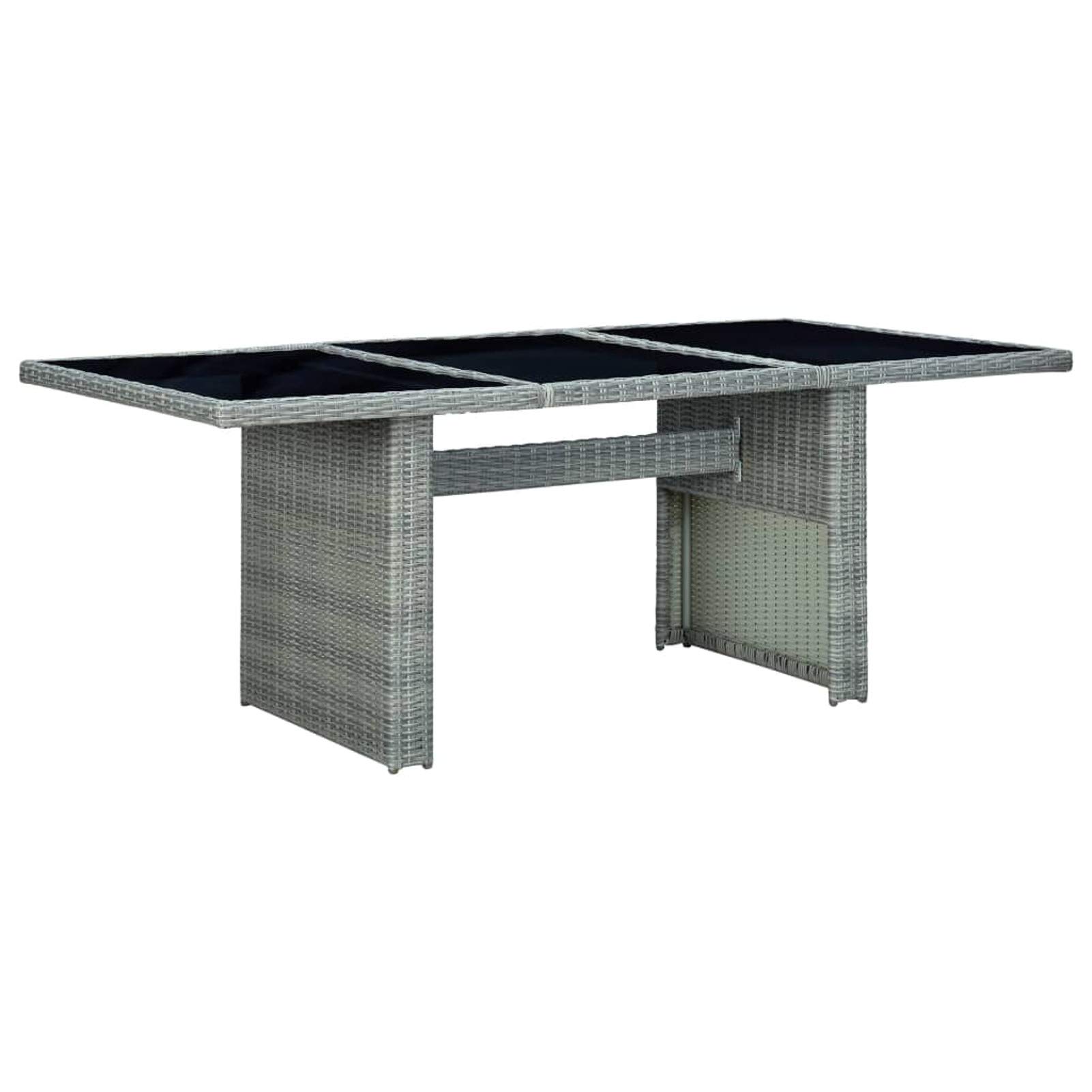 Mesa de jardín para exteriores, mesa de jardín, mesa de balcón, resistente a la intemperie, mesa de terraza, gris claro, poliratán y cristal templado