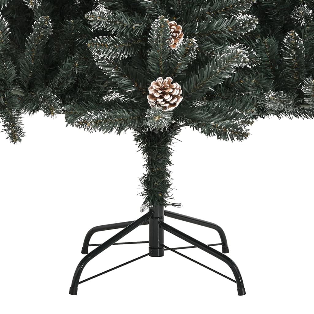 Künstlicher Weihnachtsbaum 150 cm aus PVC mit Stahlständer, klappbar, beschneit, naturgetreu, geschmückt mit Zapfen und Beeren für Wohnzimmer und Winterdekoration