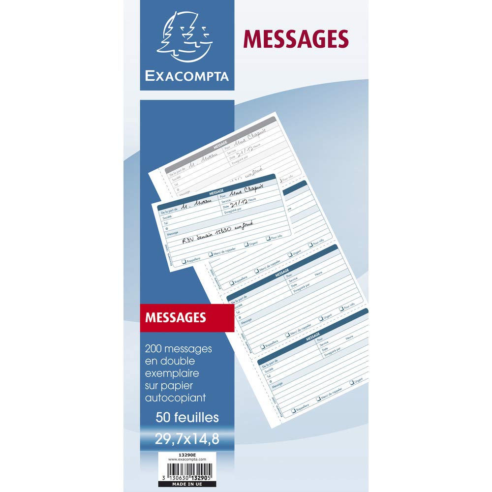 ExacomptaCarnet 30x14.8 cm - Messages Telephones (4 a la Page) - 50 Feuilles Dupli Autocopiantes
