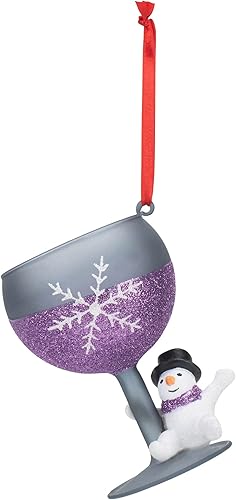 DEMDACO Greywash - Adorno colgante decorativo con tallo de copa de vino de 5 x 3 con purpurina morada