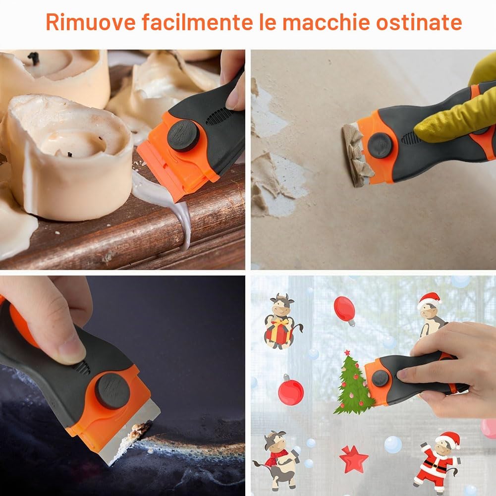 Ainiv Raschietto per Piano Cottura In Vetro, con 20 Lame di Ricambio Per Raschietto, Multiuso, per Pulizia Per Etichette, Decalcomanie, Adesivi, Calafatoio, Vernice In Vetro (Arancione - Doppia Testa)