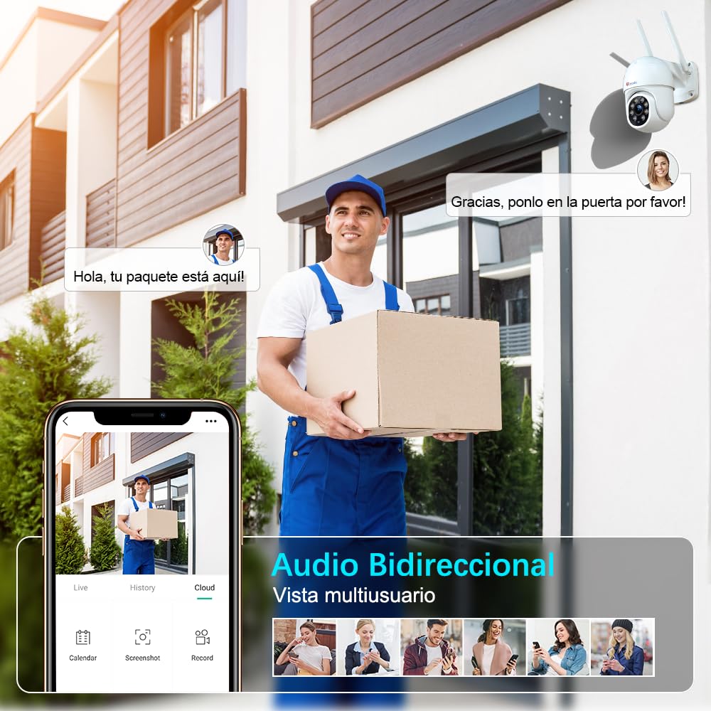 Ctronics Camara Vigilancia Wifi Exterior, 2K PTZ Cámara de Seguridad para el Hogar con Visión Nocturna en Color 30M Detección Humana Seguimiento Automático Audio Bidireccional Negro(2 Piezas) (blanco)