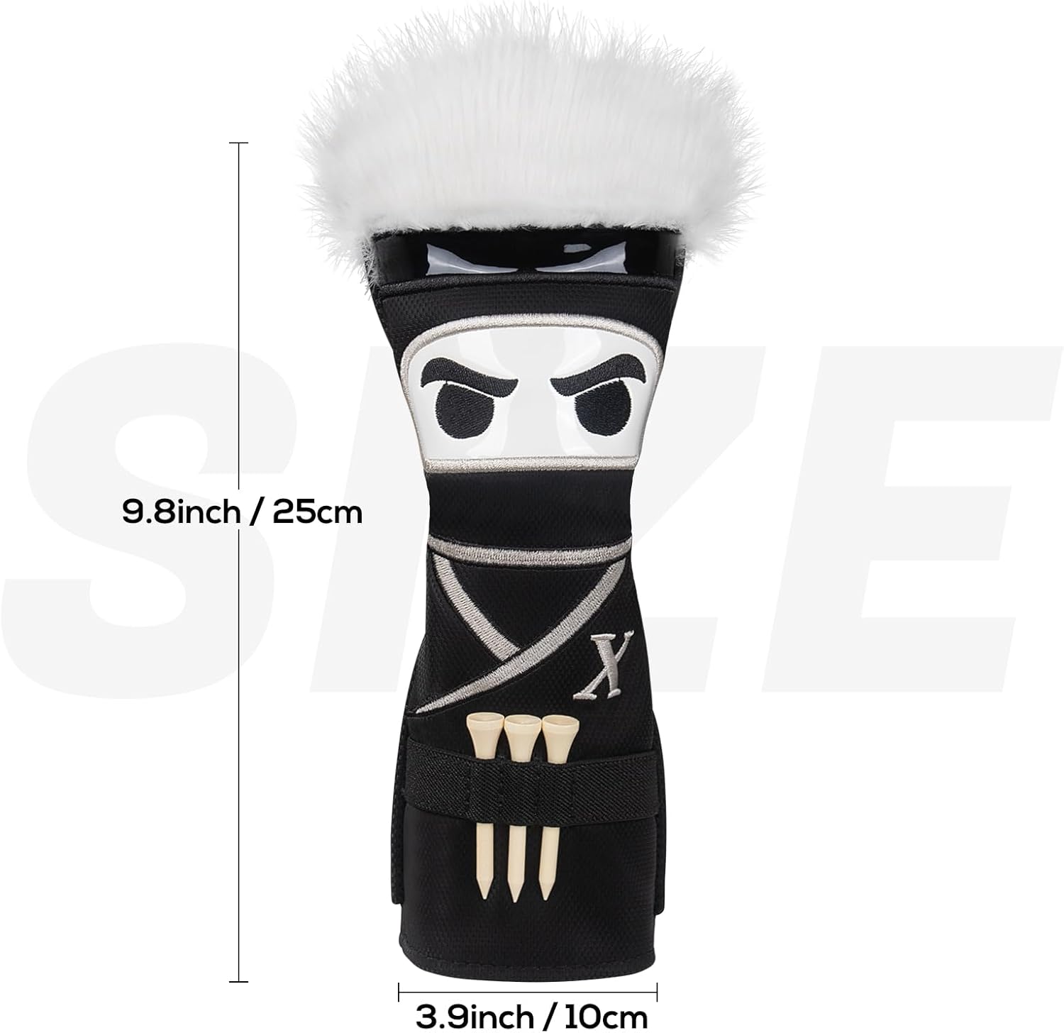 mytag Ninja Golf Club Covers for Woods and Driver, Golf Driver Cover 3 Wood Headcover Hybrid Headcover with Golf Tee Holder, Embossed Synthetic Leather