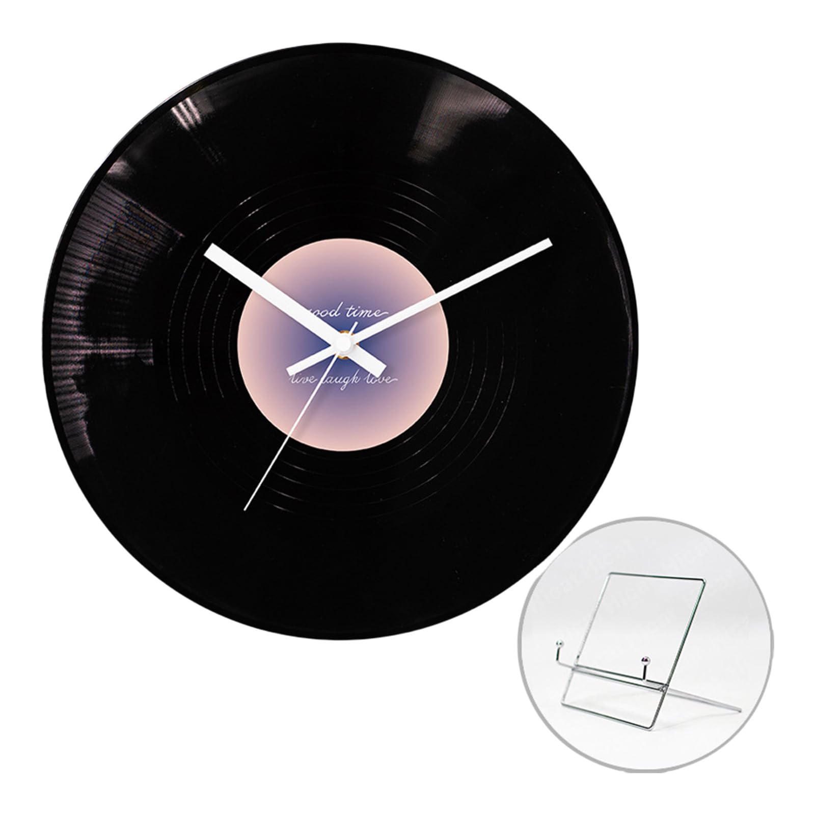 Carotoe B 12Inch Record Shape Wall Clock Nostalgic Designing With Metal Stand Desk Clocks For Cafe And Loveing Room Decoration Wall Clock