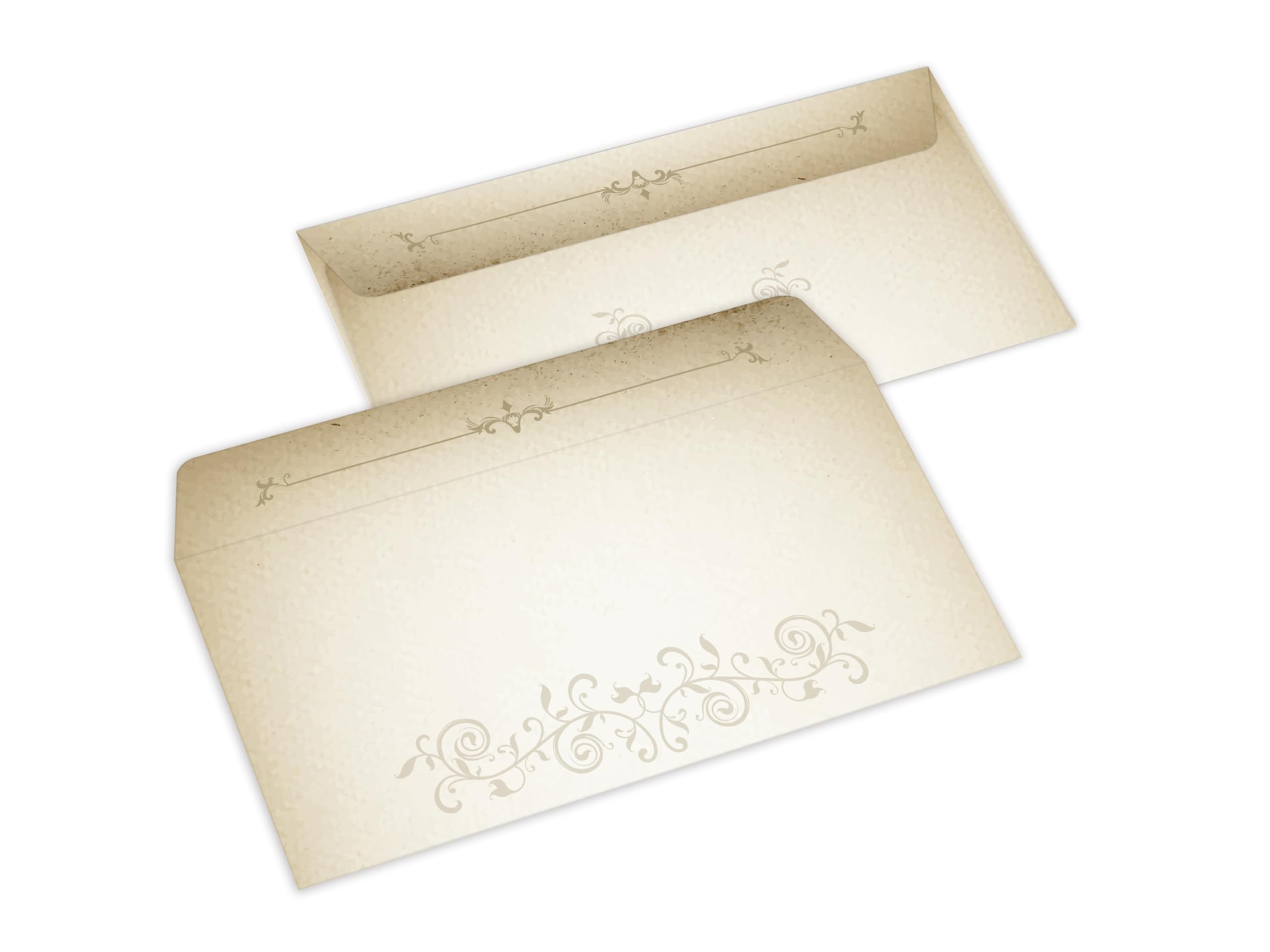 250 Gutscheine DIN lang (21x10,5 cm)+ 250 Kuverts DIN lang (22x11 cm) Design Motiv Vintage Papyrus Altes Papier Gutscheine zum Ausfüllen Gutschein Geschenk Karte Massage Wellness Kosmetik Spa Beauty
