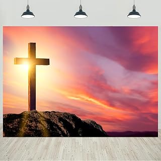 7x5ft Jesus Cross Backdrop Christ God Bless Baptism Church Event Photography Background Crucifixion Lord Pray Sunset Banner Decorations Portraits Photo Studio Props