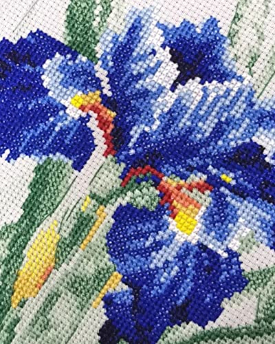 Image of RIOLIS - Blue Irises 2102, Cross Stitch Kits 11 inch x 11 inch, Cross Stitch Kits for Adults, Floral Counted Cross Stitch Kits, Embroidery Kit for Beginners & Advanced, Crossstitching Kits