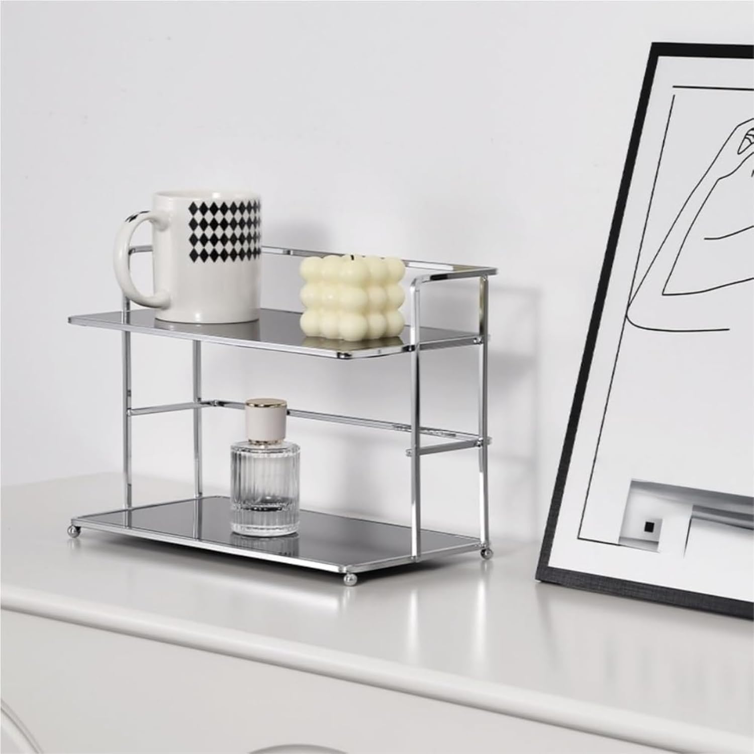 Desktop Cup Holder, 2-Tier Jewelry Rack, Metal Frame Display Stand, Countertop Storage Rack, Storage Shelf for Bathroom, Bedroom, Living Room