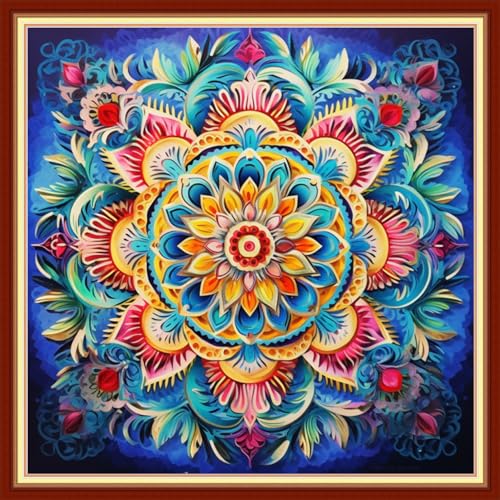 Image of Redxing Stamped Cross Stitch Kits Full Range of Embroidery Starter Kits- Needlepoint Counted Cross Stitch Kits for Beginner Adults 11CT Printed Embroidery Kit-Magic Mandala 18x18 inch