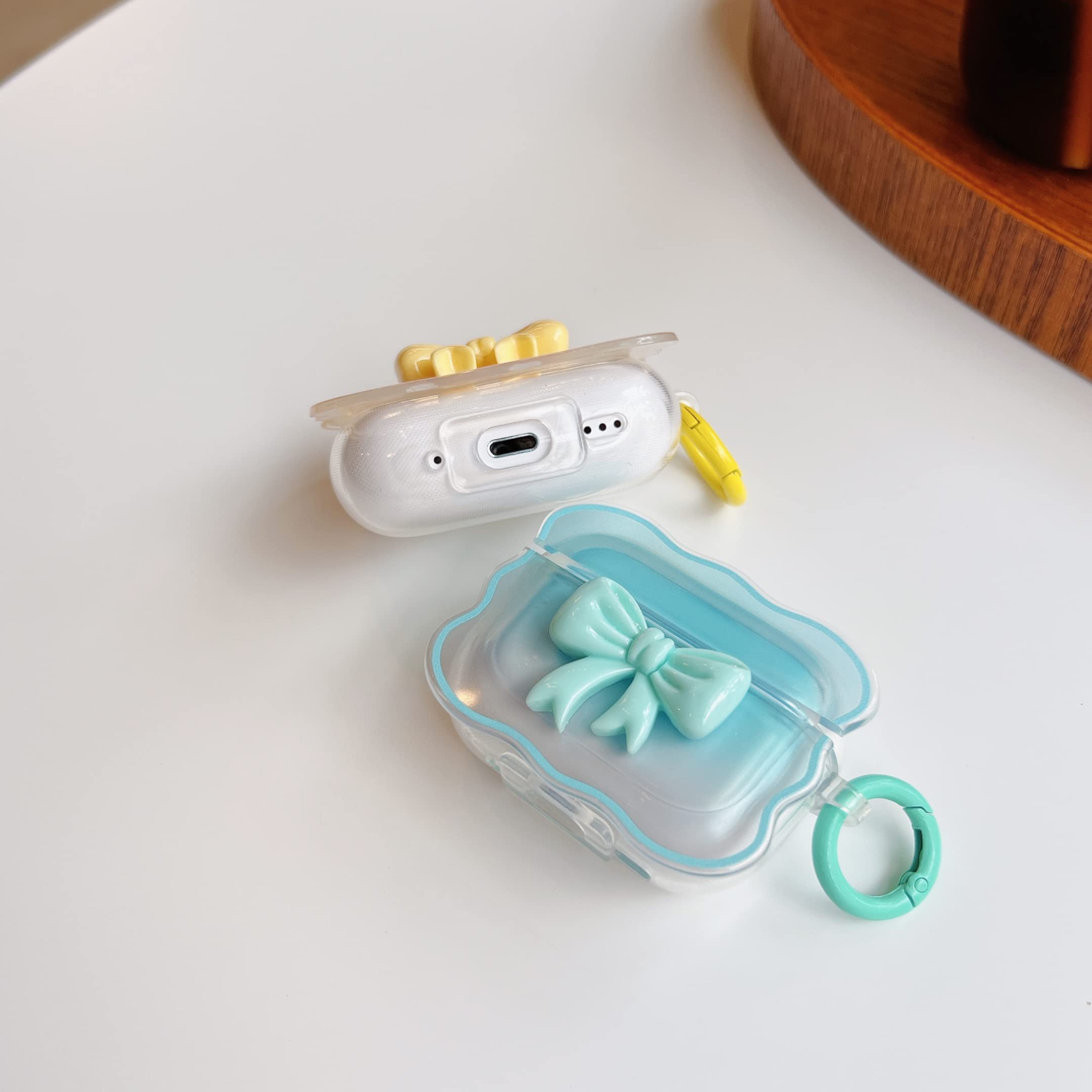 Ponnky Cute AirPod Pro 2nd Gen Case with Keychain Blue Bow Clear