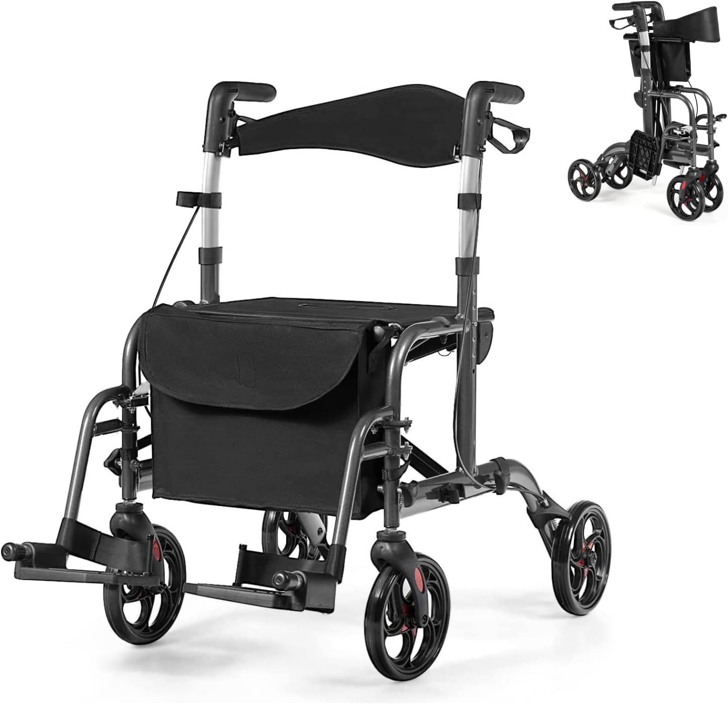 Rollator Plegable, Ayuda a la Movilidad Ligera con Bolsa de Almacenaje y Freno, Andador de Movilidad Ajustable para Ancianos y Discapacitados (Color : A)