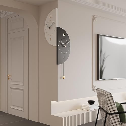 Reloj de pared de esquina semicircular de doble cara con péndulo, reloj de pared decorativo en 2 movimientos de cuarzo silencioso, funciona con