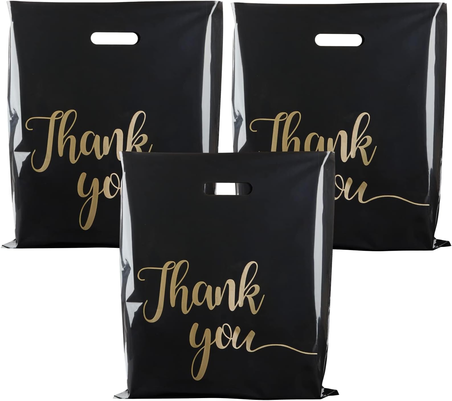 ZORRITA 100 Pack Thank You Bags for Small Business, 15 x 18 Inch Plastic Shopping Bags with Handles Retail Merchandise Bag Extra Thick Gift Bag Bulk (Black)