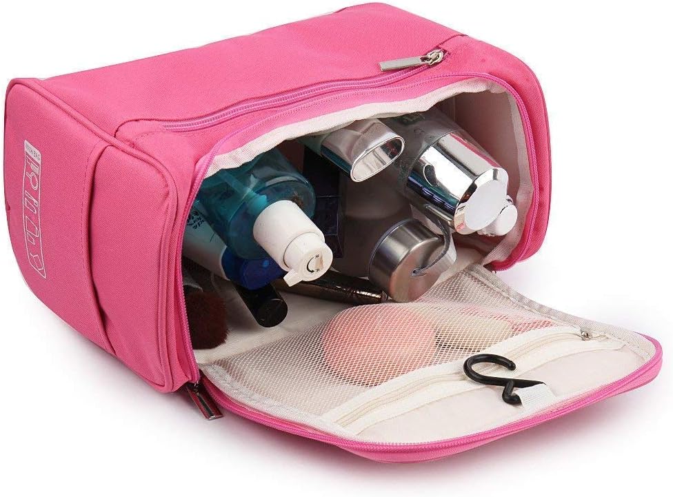 18 cms Travel Toiletry Kit Bag Cosmetic Bag With Hook For Travel, Makeup Organiser, Cosmetic Pouch, Household Grooming Kit, Makeup Bag For Women (Pink)