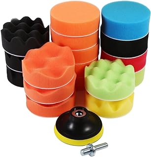 DEALPEAK 19 PCS 3 Inch Car Foam Drill Polishing Pad Kit Sponge Buffing Polishing Pads for Vehicle Cars Buffer Waxing Polisher Sealing Glaze with M10 Drill Adapter