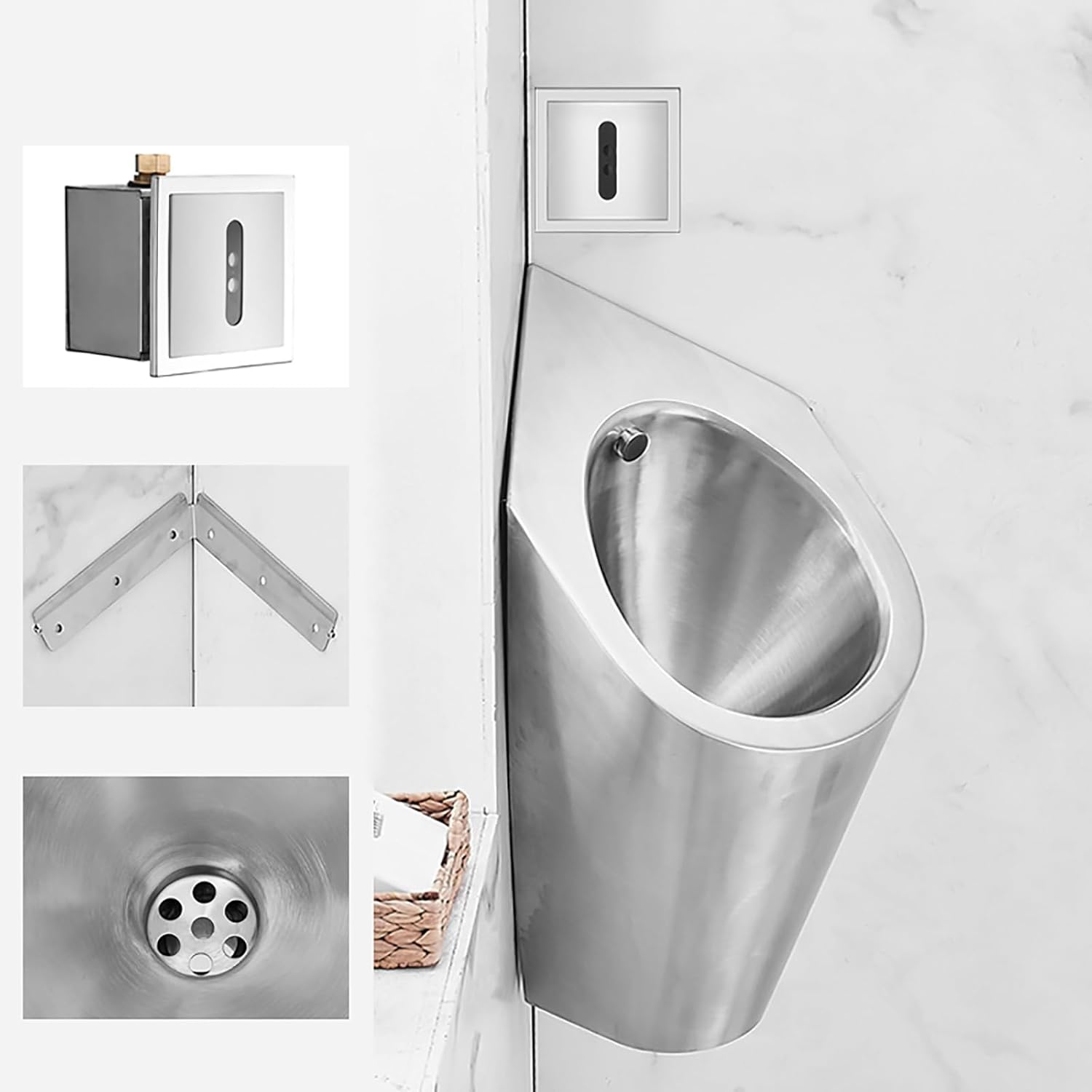 304 Stainless Steel Wall Mounted Urinal, Lint Induct Design, Automatic Sensor Urinal for Bars, KTVs, Hotels - Durable, Hygienic, Touchless Solution