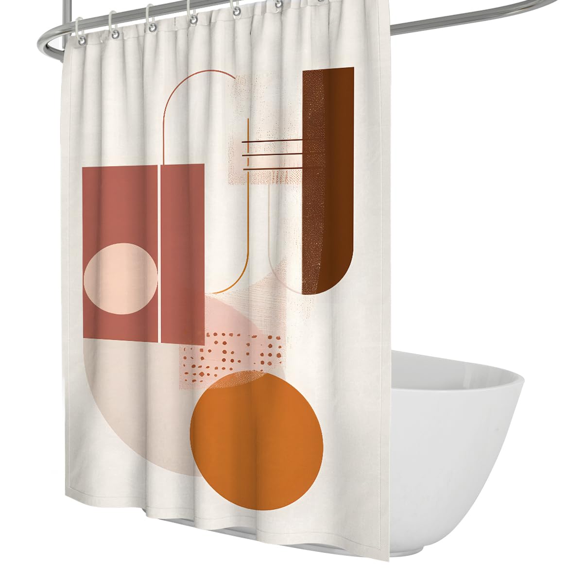 UIRINGART Boho Shower Curtain W120xL200cm Terracotta Block Orange Circle Line Art Mildew Resistant Quick Drying Polyester Fabric Lightweight Bathroom Bathtub Curtains
