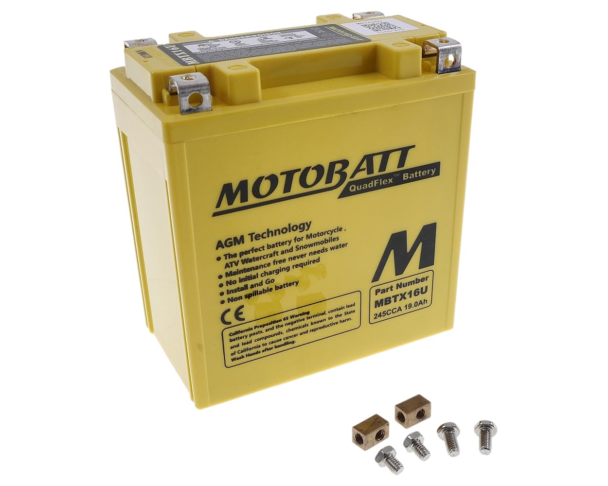 MOTOBATT AGM Batterie 12V 19Ah MBTX16U kompatibel mit Suzuki VL 1500 LC | 4-polig, wartungsfrei & versiegelt; Vergleichstypen YTX16BS, YTX16BS1; kompatibel mit PIAGGIO MP3 400ie Touring RL ZAPM591