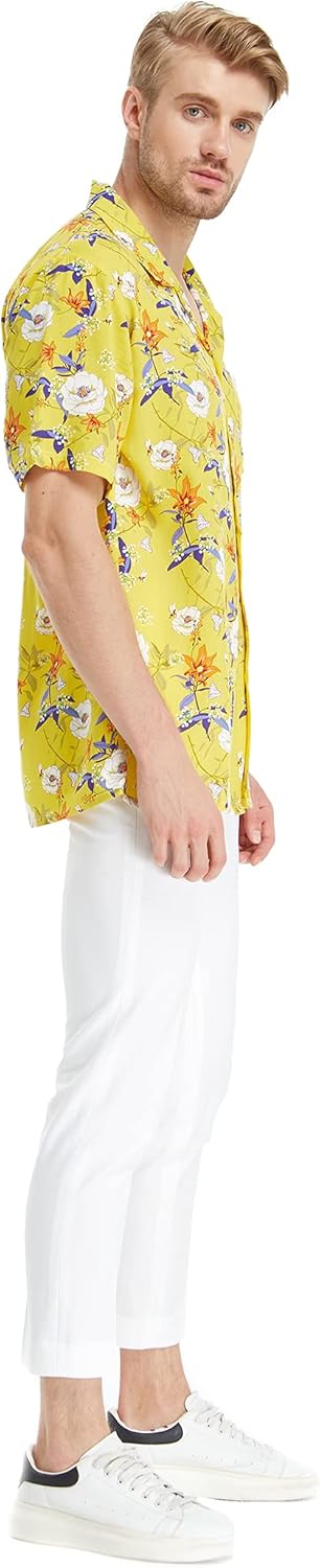 Matchable Couple Hawaiian Luau Shirt or Rahee Maxi Dress in Garden Poppy Yellow