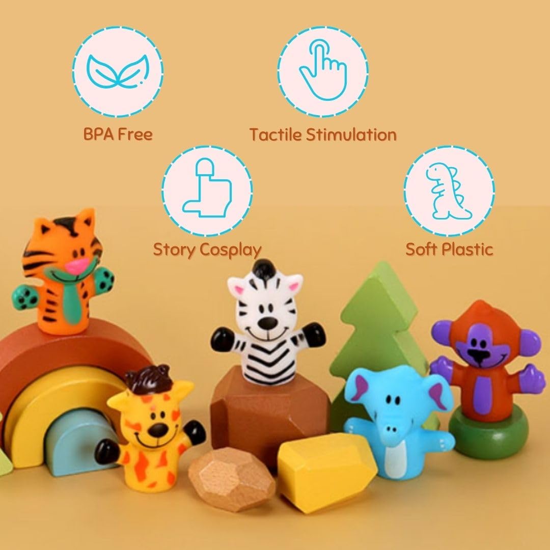 Cots and Cuddles 5pc Cute Animals Design Finger Puppet Fun Toy for Kids | Bath, Travel, Play Time Fun Toy Birthday Gift for Boys & Girls (Jungle Animal) - Image 5 thumbnail