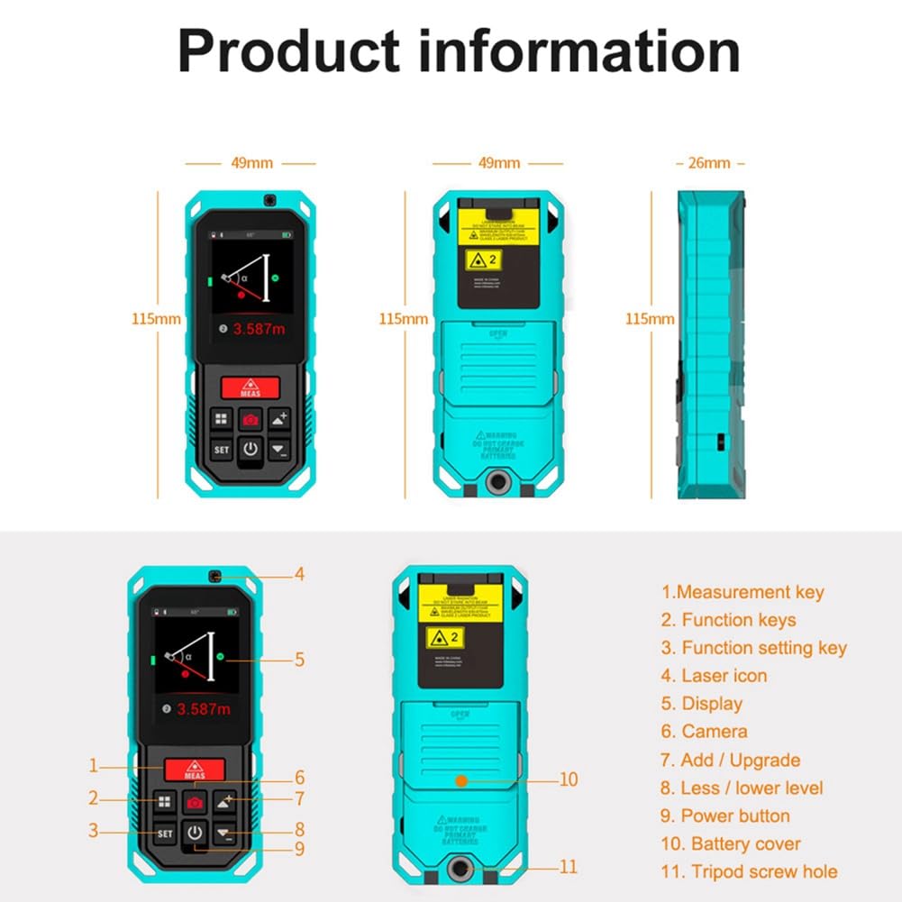 Medidor de Distancia para Cámara, Telémetro Bluetooth Profesional para Exteriores de 60 M para Cualquier Herramienta de Medición de Dos Puntos