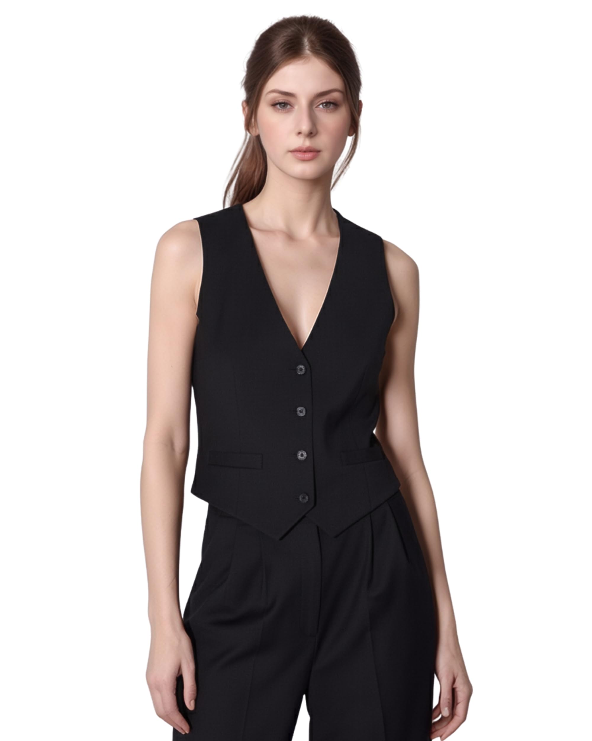 V Neck Waistcoat for Women | Sleeveless Formal Jacket Top | Office Wear Regular Fit Blazer Vest.