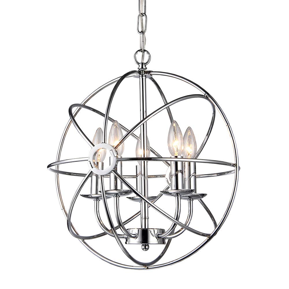 Warehouse of Tiffany RL8121CH Aidee 5-Light Chrome 16-inch Spherical Chandelier, Grey