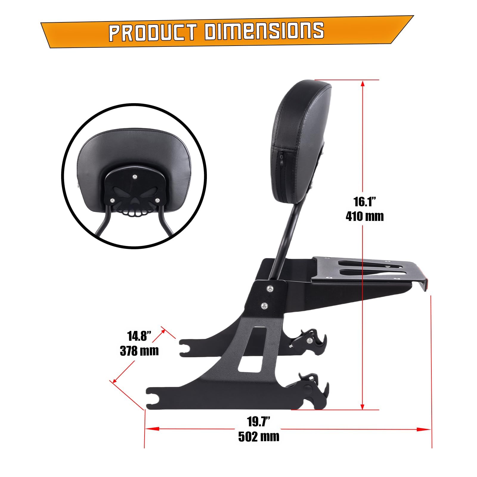 Sissy Bar King/Passenger Backrest 30" Detachable Luggage Rack For Harley-Davidson Softail Street - View #5