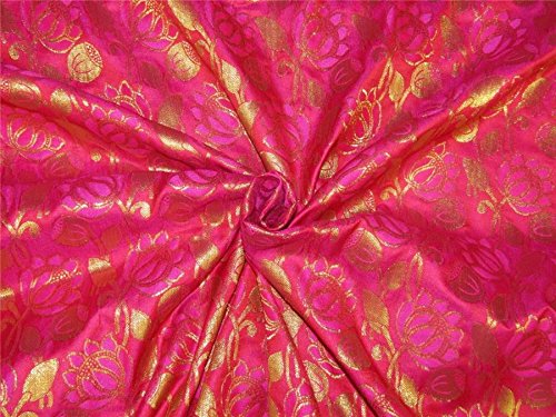 Brocade Tissu Rouge Rose Doré Métallique 111cm Bro599 Jacquard