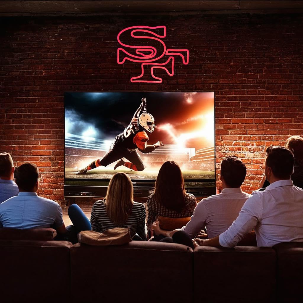 Sports Football Rugby Team Neon Sign Suitable for SF Logo for Wall Decor USB Powered Dimmable Led Light Up Signs for Bedroom Men Cave Home Bar Salon Decor Birthday Xmas Gifts for Fans