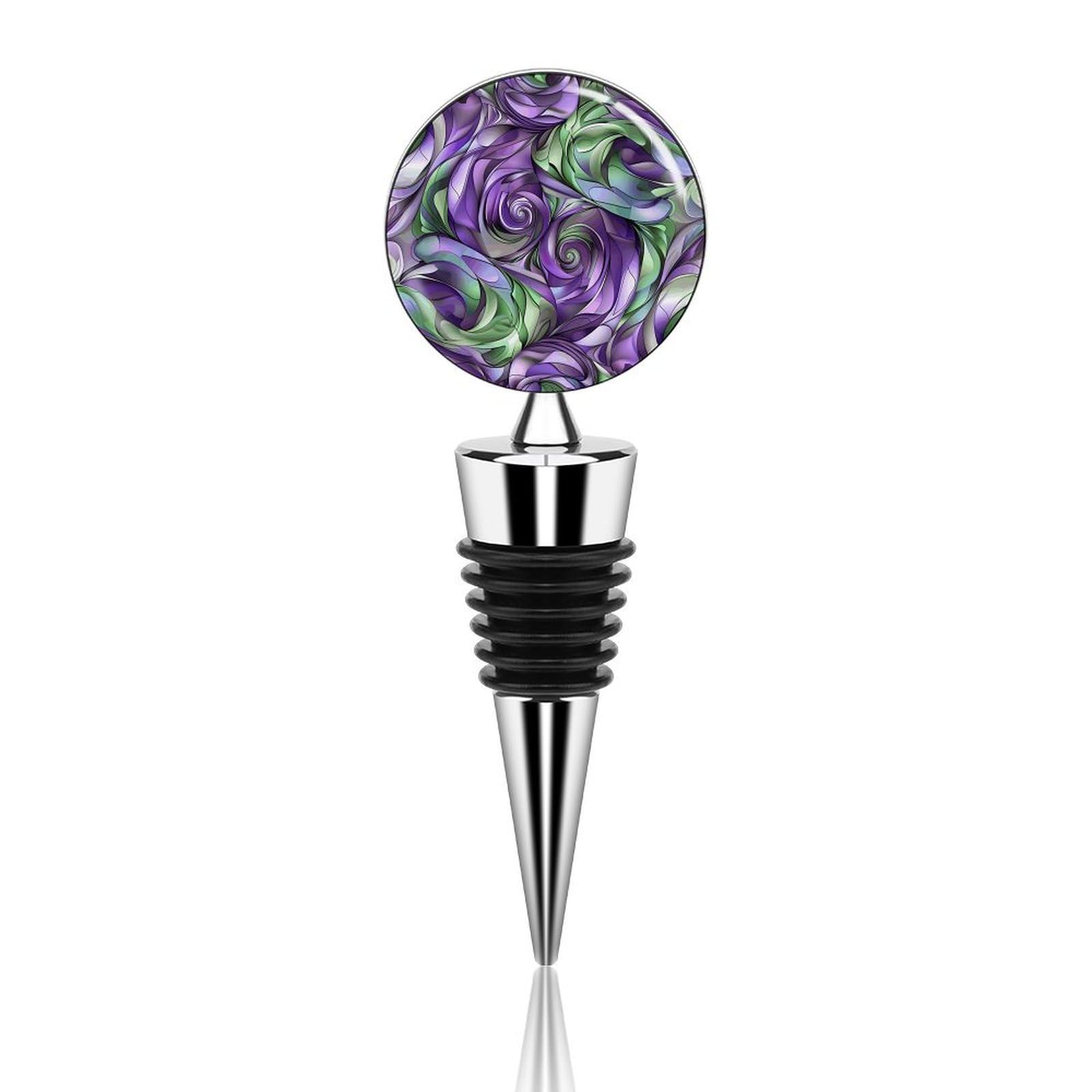 Bouchon de vin réutilisable design violet et vert aux finitions soignées