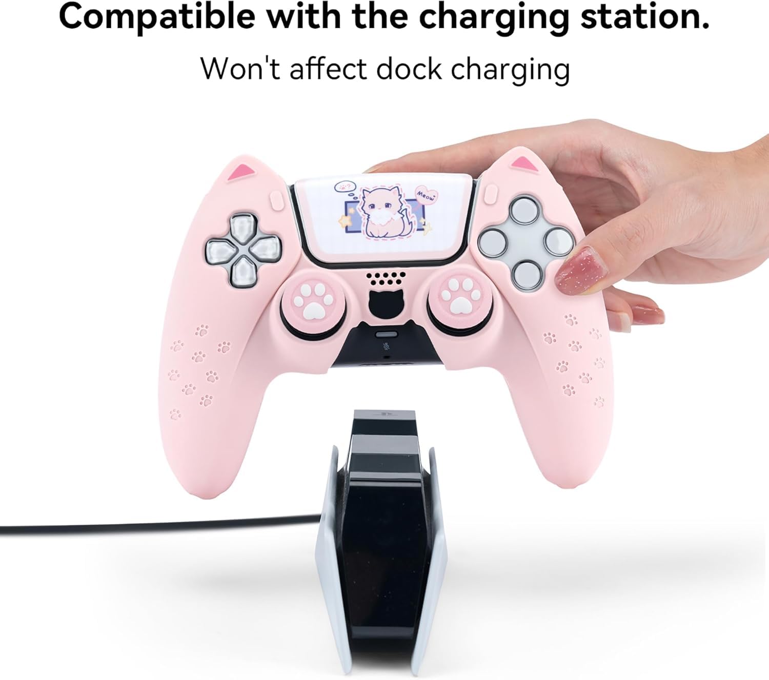 GeekShare Custodia protettiva in silicone antiscivolo per PS 5 per controller PS5 con zampa di gatto