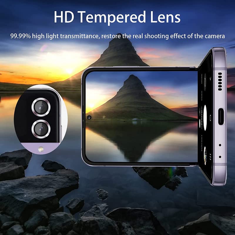 Image of Compatible For Samsung Galaxy Z Flip 4 5G Camera Lens Protector, Alloy Metallic Ring, Individual Anti Scratch Metal Tempered Glass Camera Cover, (Black) [2Pack],