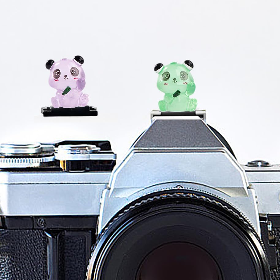 Camera Hot Shoe Cover, Cute Animal Noctilucent Hot Shoe Cap, Hot Shoe Protector Compatible with Sony Fujifilm Fuji Canon Nikon Pentax Leical Panasonic (2pcs Panda)