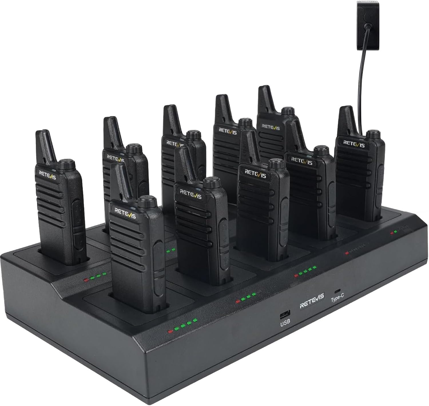 Retevis RT622 Krótkofalówki, Mini Walkie-Talkie PMR446 Ladowania z 10-kierunkową Oadowarką, Odłączane Gniazda Ladowania, VOX, Profesjonalne Krótkofalówki dla Dorosłych, Szkoła, Hotel (10 szt, Czarne)