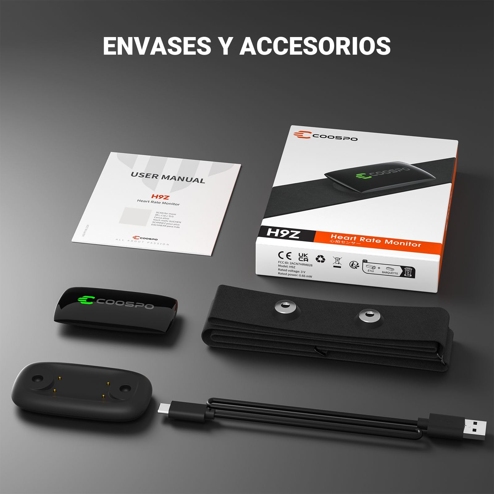COOSPO H9Z Pulsometro Rechargeable, Bluetooth 5.0 Ant+ frecuencia cardíaca HRM Fitness Tracker IP67 Impermeable, Heart Rate Monitor Compatible con Wahoo Zwift Strava Elite HRV