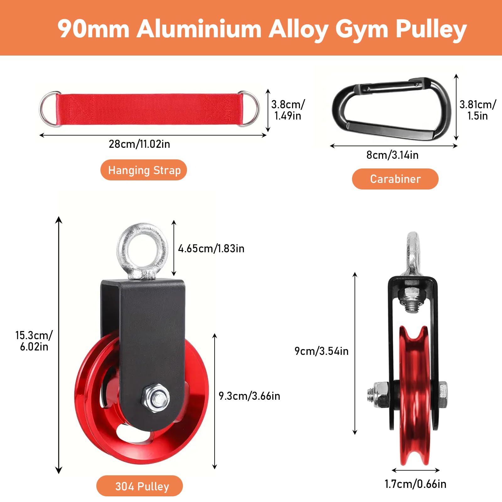 Rolka zwrotna 90 mm z uchwytem mocującym w kształcie litery U do linek nastawnych DIY Gym Sprzęt fitness, czerwony
