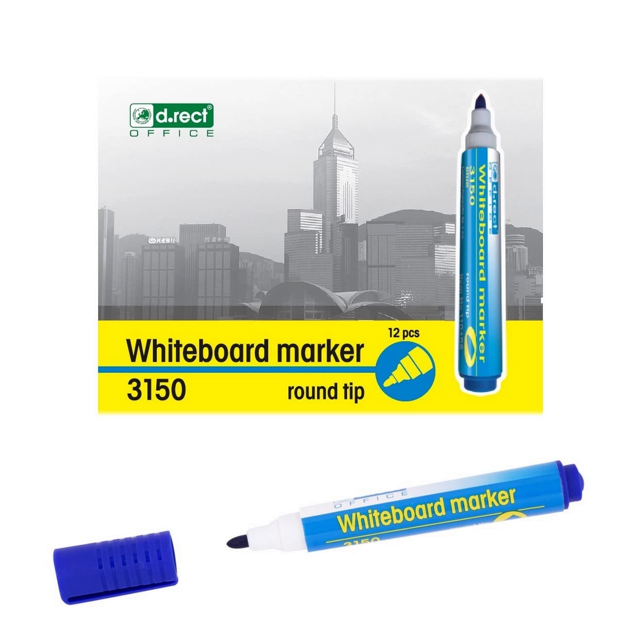 D.RECT 3150 Whiteboard and Flip Chart Markers - Blue (Pack of 12)