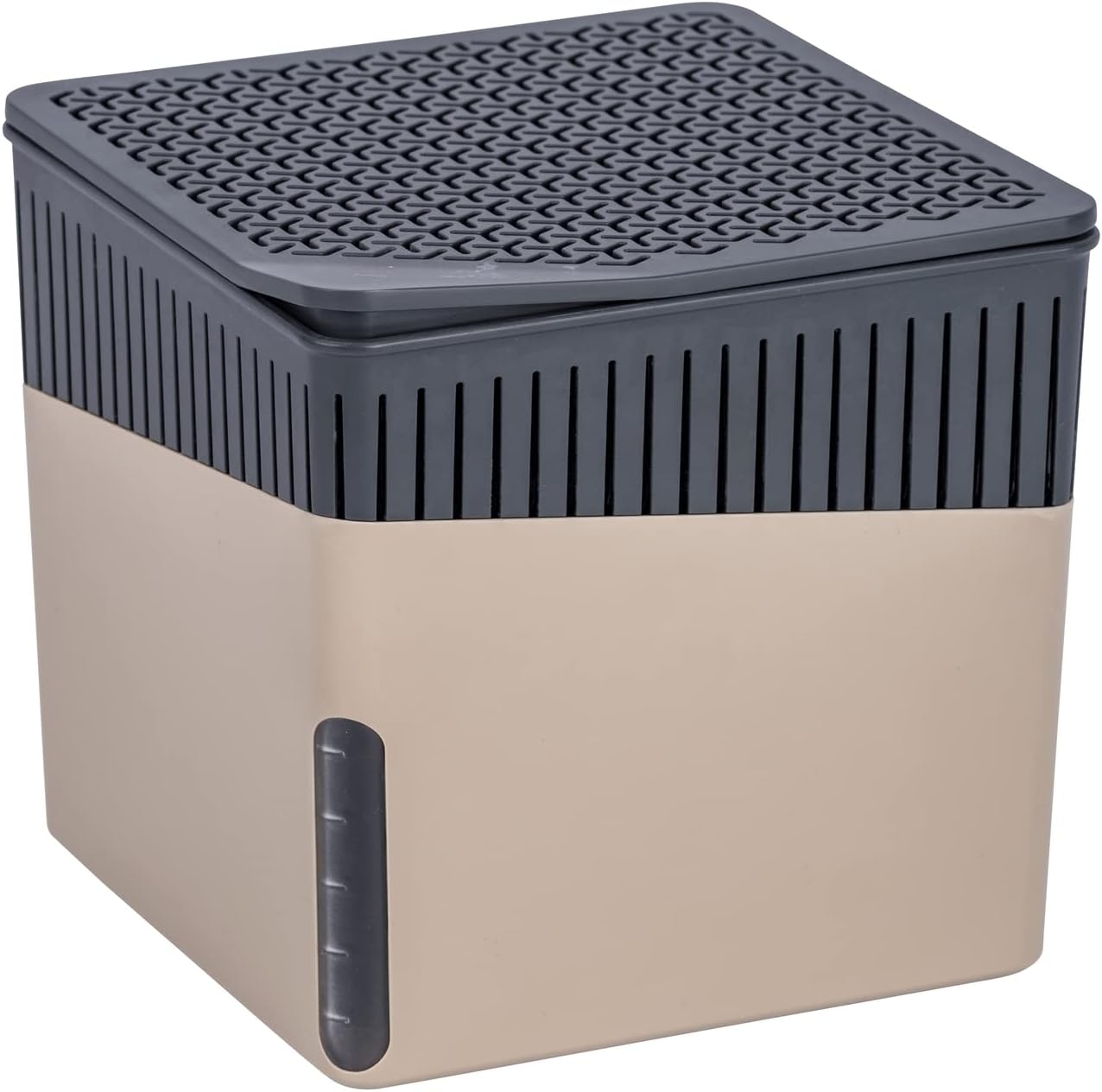 WENKO Portable Dehumidifier Cube Design, Compact and Rechargeable Dehumidifier for Bathroom, Closet, Bedroom, Garage, Covers up to 1400 Cubic Feet, 1.1lbs, Beige, 5.1 x 5.1 x 5.1 in