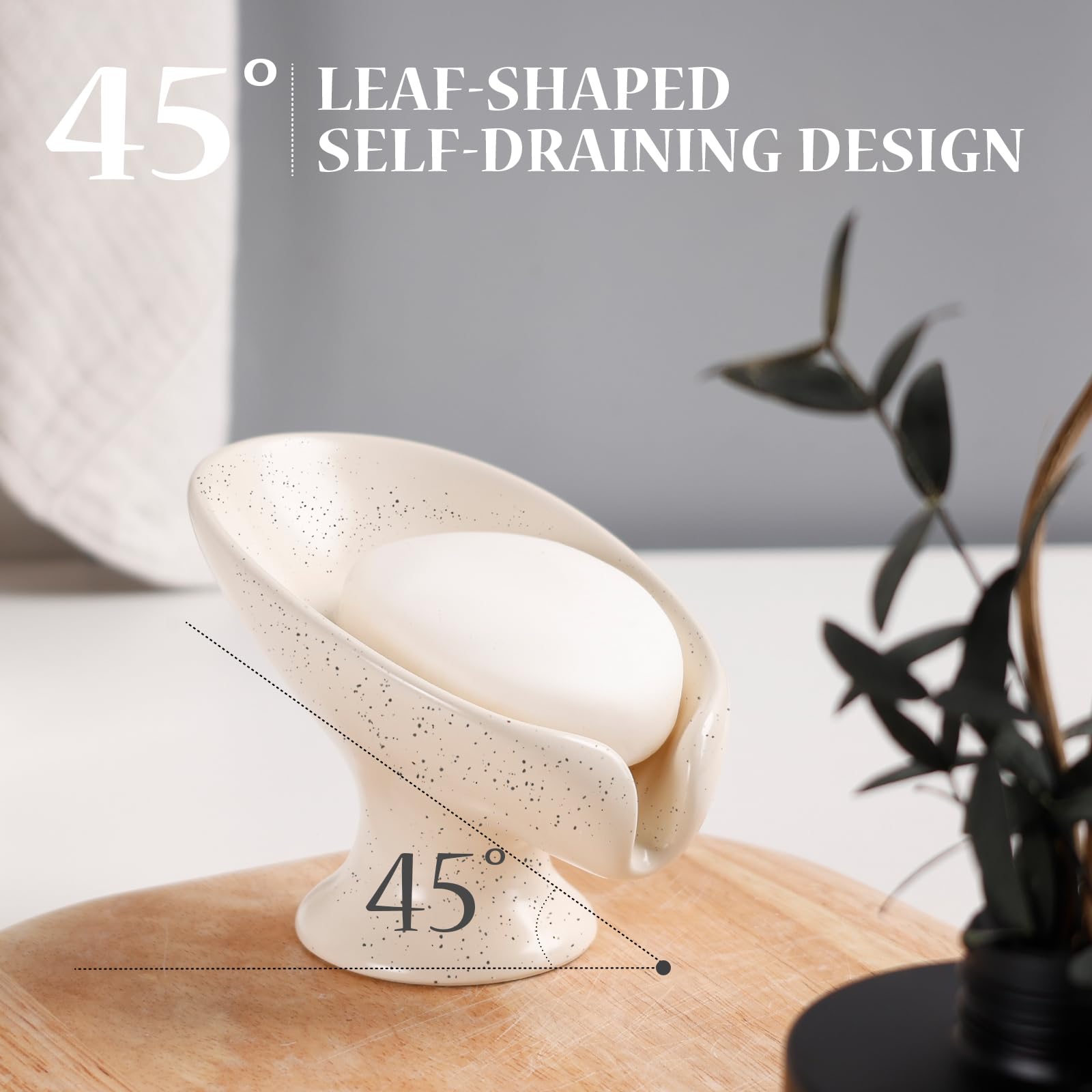 Umlaca Soap Dish Ceramic, Self Draining Soap Holde, Leaf Shape Soap Dish, Soap Tray Vintage, Suitable for Kitchen Bathroom - Image 4