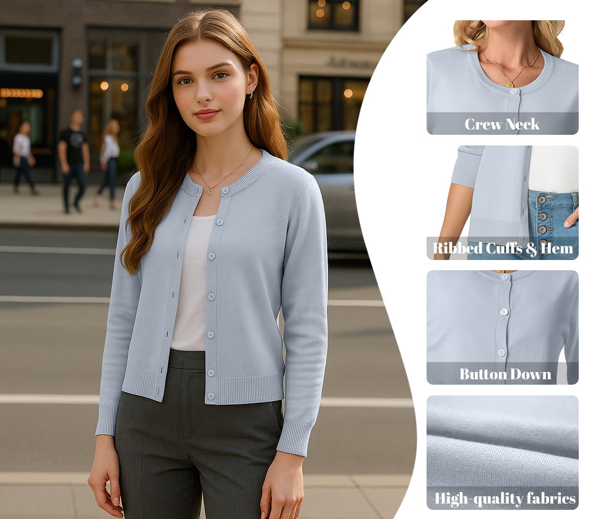 GRECERELLE Cárdigan suave de verano para mujer, bonito y ligero, cuello redondo, manga larga, suéter de punto sólido, suéteres casuales con botones para mujer, noches de verano y citas