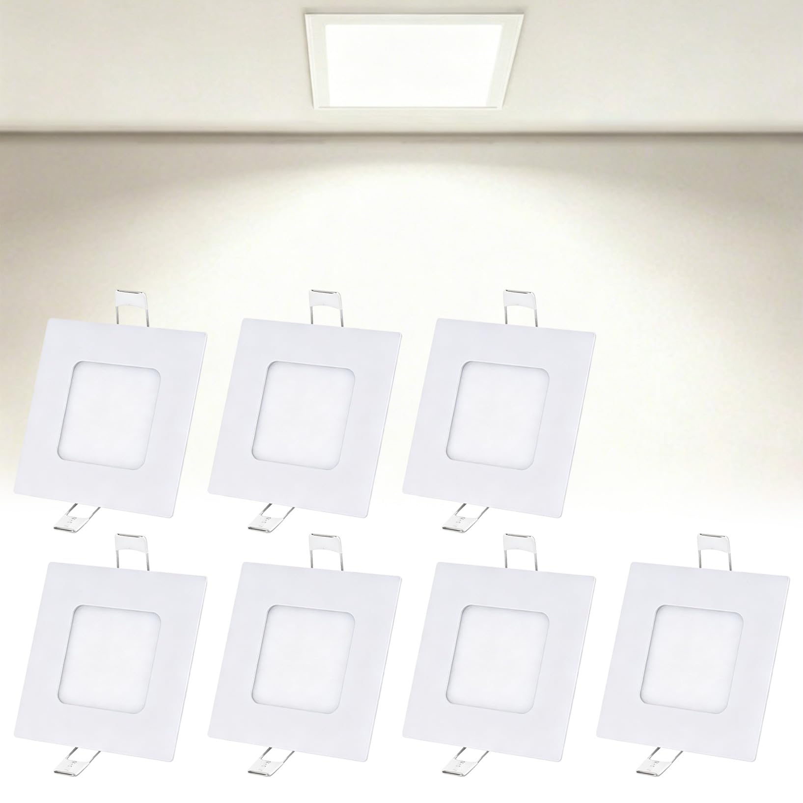 VOGHMOLD 3W LED Ceiling Light Recessed 3 inch, 4000K Daylight White, Cut Φ70-75mm, AC85-265V Slim Square Aluminum Housing Downlight Panel Spotlights for Bathroom Kitchen Living Room Office, 7 Pack
