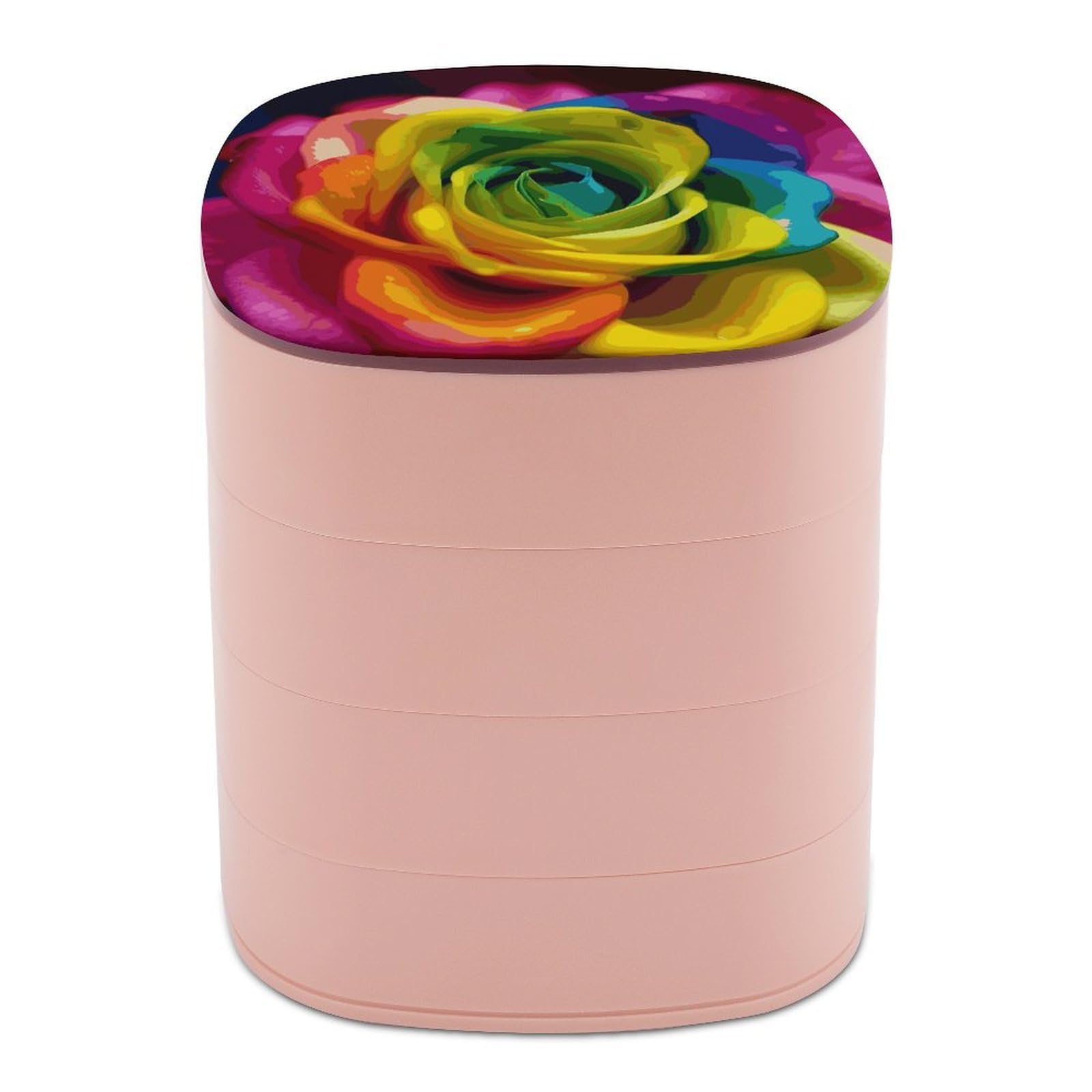 FekiLoot Rainbow Flower Jewelry Box 4-Layers Rotatable Jewelry Organizer Storage Box with Mirror Cute Travel Jewelry Case Portable Earring Holder Organizer for Ring Necklace Bracelet