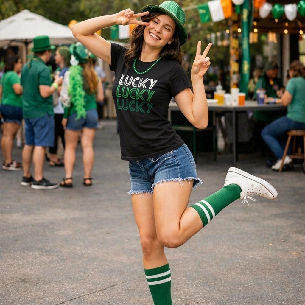 Womens Lucky Shamrock St Patricks Day Shirt – Funny Irish Clover Tee – Cute Green Holiday Outfit for Parade and Party