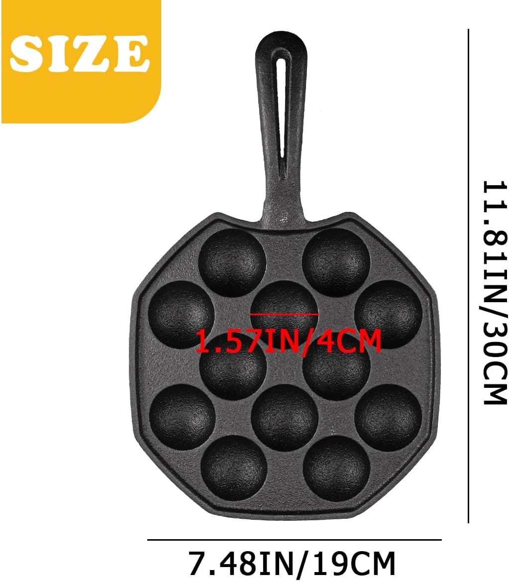 DOERDO Takoyaki Maker Takoyaki Pan Cast Iron Octopus Meat Ball Mold Nonstick Baking Tray for Octopus Balls, 12 Holes