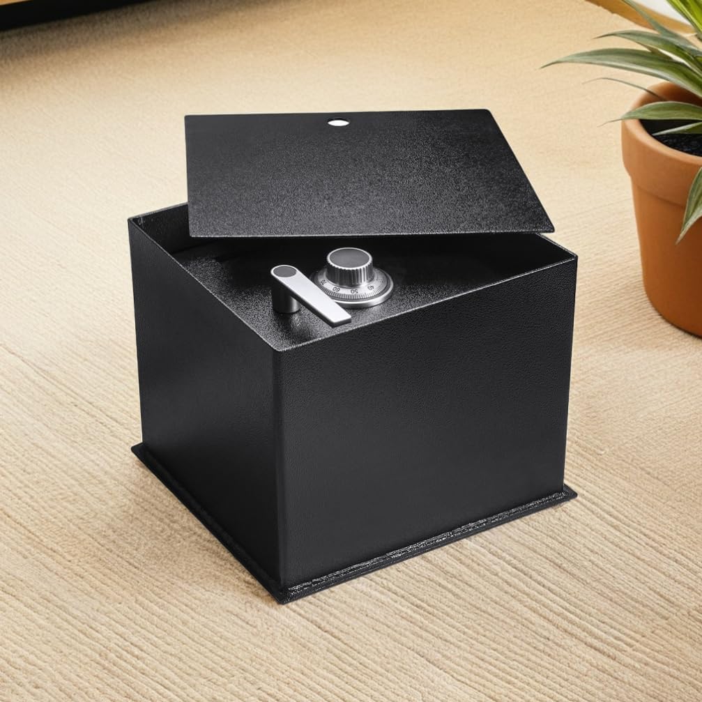 BESPORTBLE In-Ground Floor Safe with Combination Lock, Steel Construction, Hidden Storage for Valuables, Black