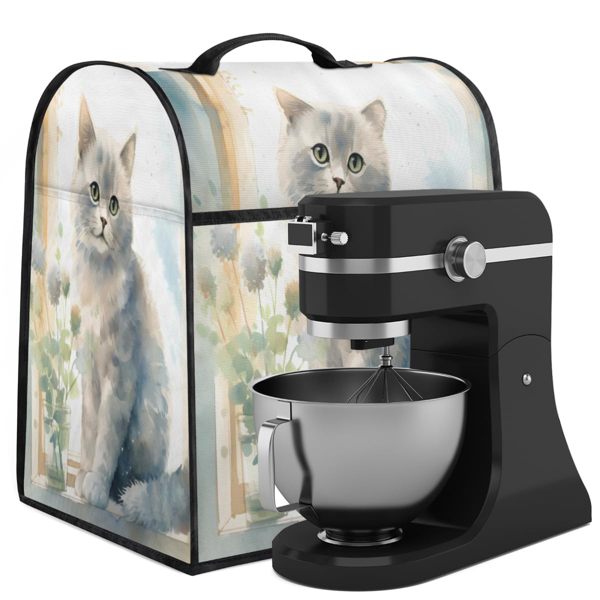 Coffee Maker Cover Watercolor Cat Kitchen Appliance Covers Small Appliance Covers Blender Cover Juicer Cover Dust Covers for Kitchen Appliances with Top Handle and Pockets,Washable,C367